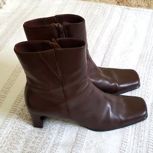 Diba square toe tall ankle boots, brown leather, women's size 7.5
